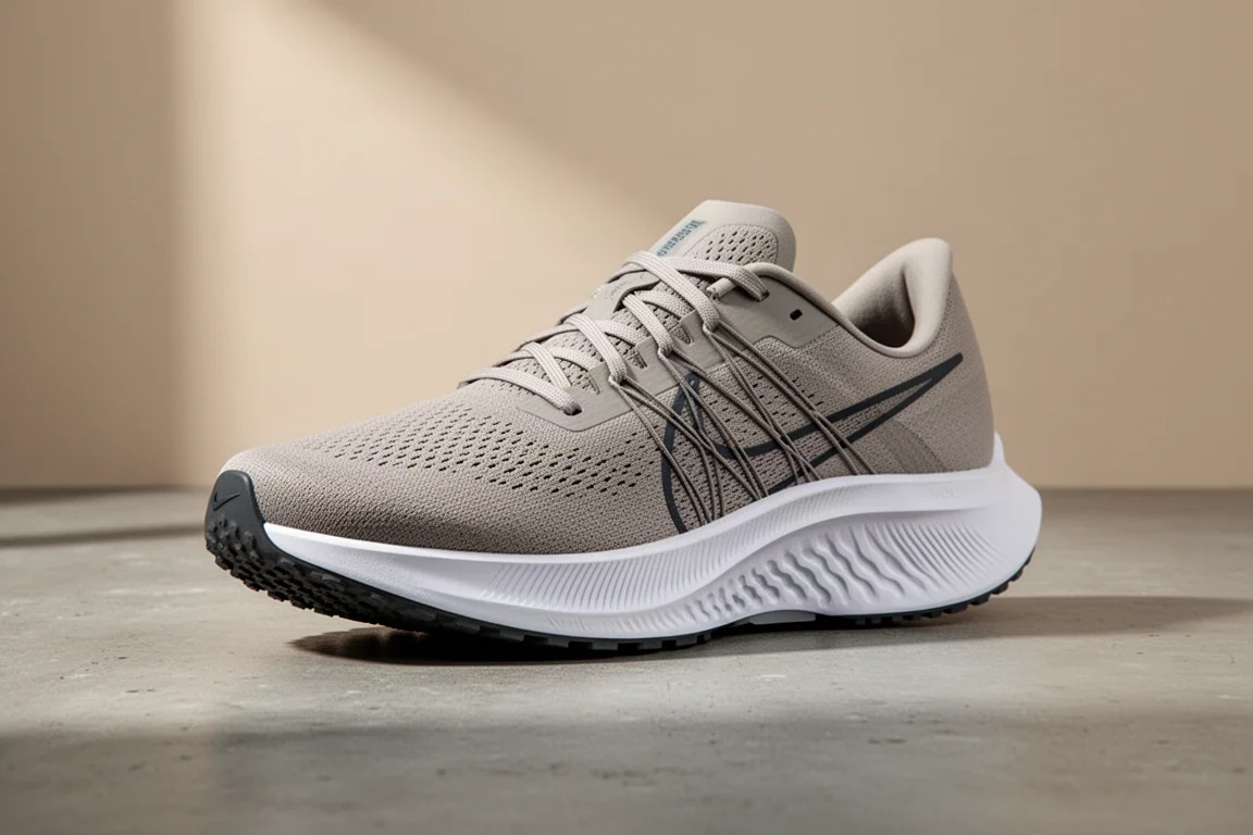 Nike Pegasus 39 running shoe on a concrete surface in soft studio light