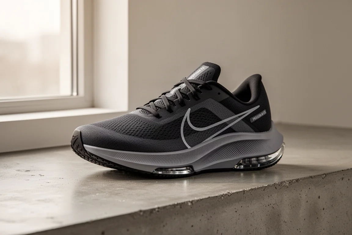 Nike Pegasus 39 running shoe in three-quarter view on brushed concrete
