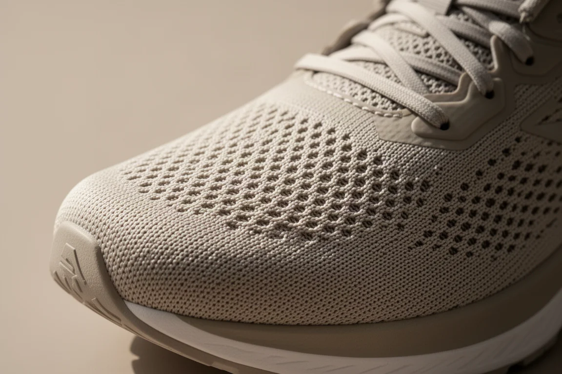 Gros plan sur une semelle intermédiaire en mousse avec unité d'air visible sur une chaussure de running