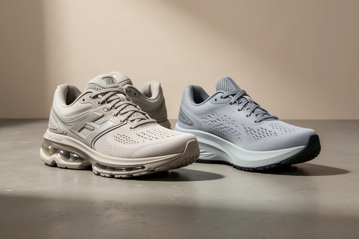 Nike Pegasus 40 and Puma Velocity Nitro 3 running shoes side by side on concrete