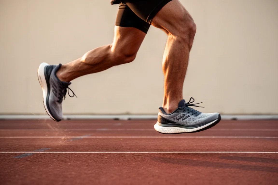 Athlete running on a track lane during a tempo workout session