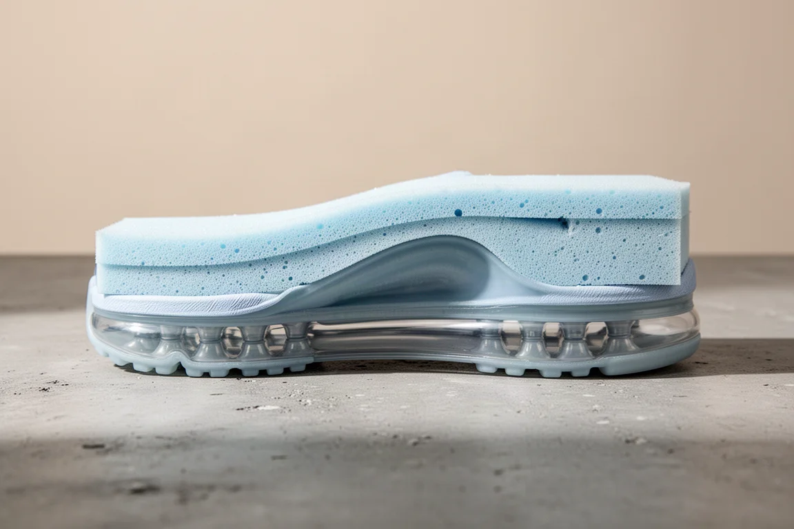 Querschnittsansicht des Midsole eines Laufschuhs mit einer durchgehenden Air-Einheit