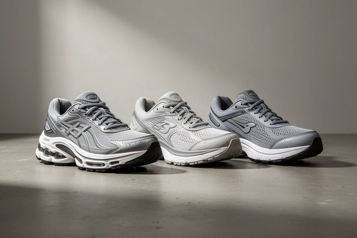 Three Nike Pegasus running shoes side by side on a concrete surface