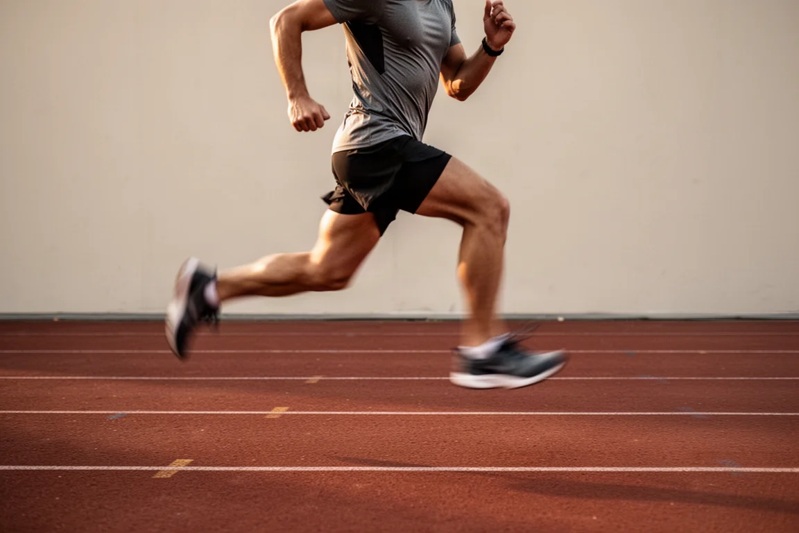 Un corridore completa una serie di intervalli veloci su una pista di atletica