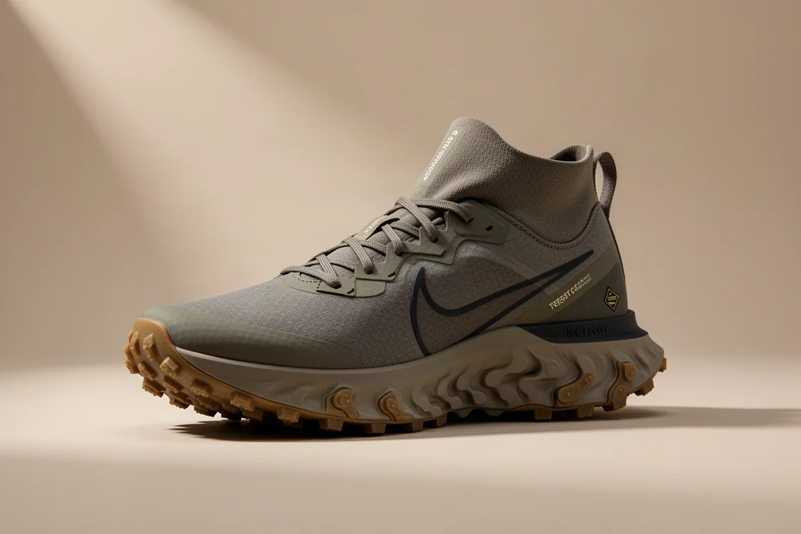 Nike React Pegasus Trail 4 GTX trail running shoe shown at a three-quarter angle