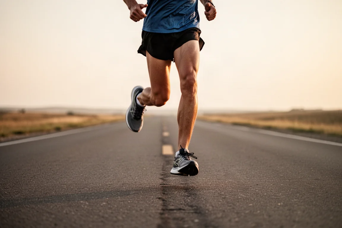 Runner finishing a long progression run on an open road at golden hour