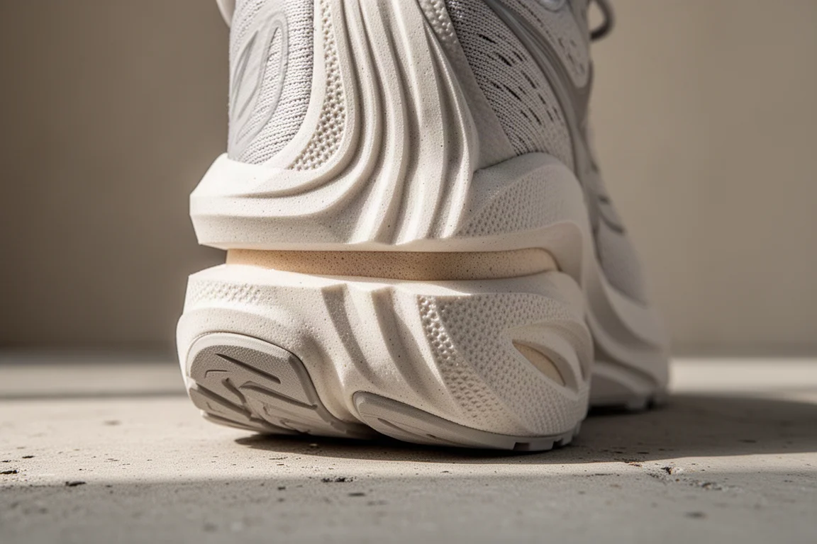Detalle de la mediasuela amortiguada de una zapatilla con espuma en capas