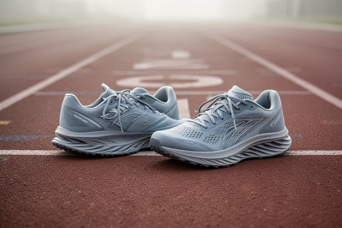 Zapatillas de competición en el borde de una pista antes de una sesión de velocidad