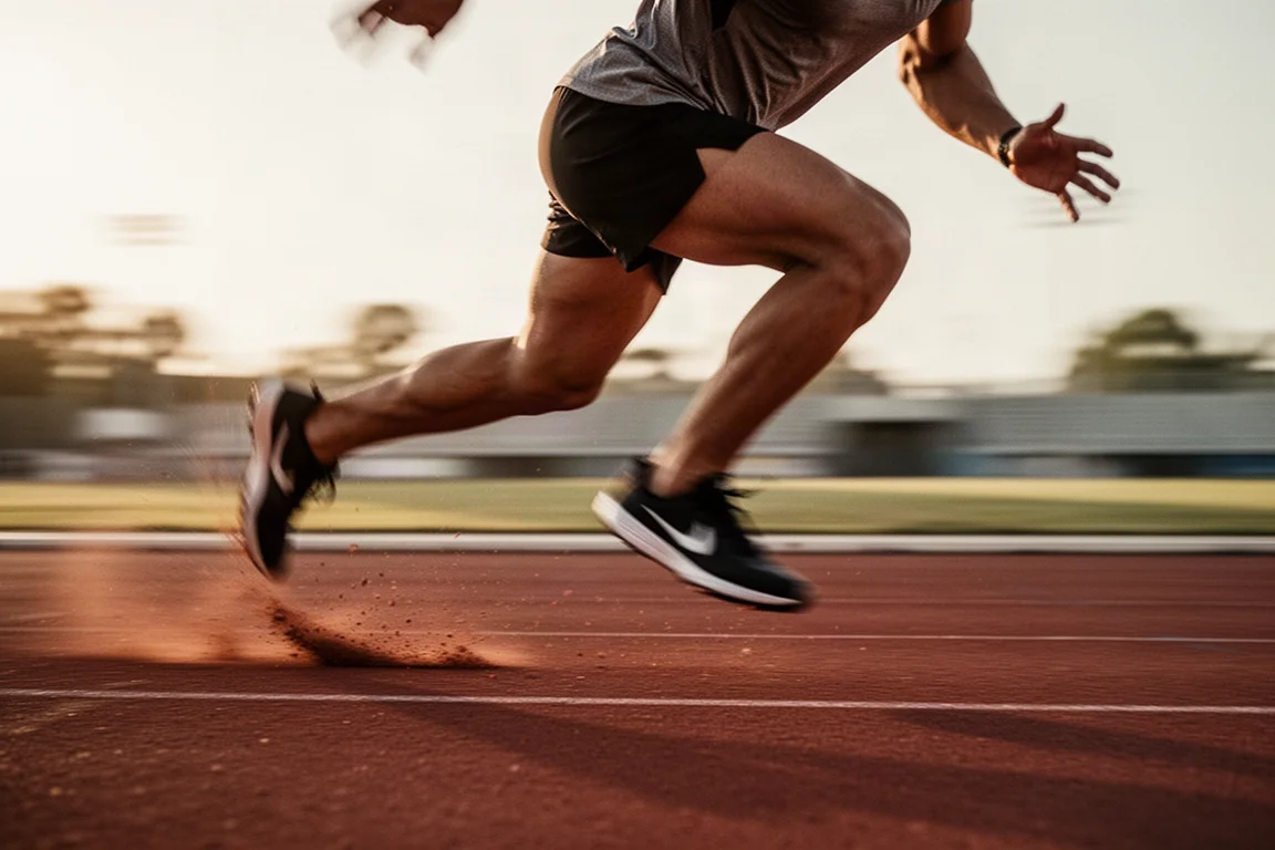 Sportowiec wykonujący krótkie przyspieszenia między liniami bieżni