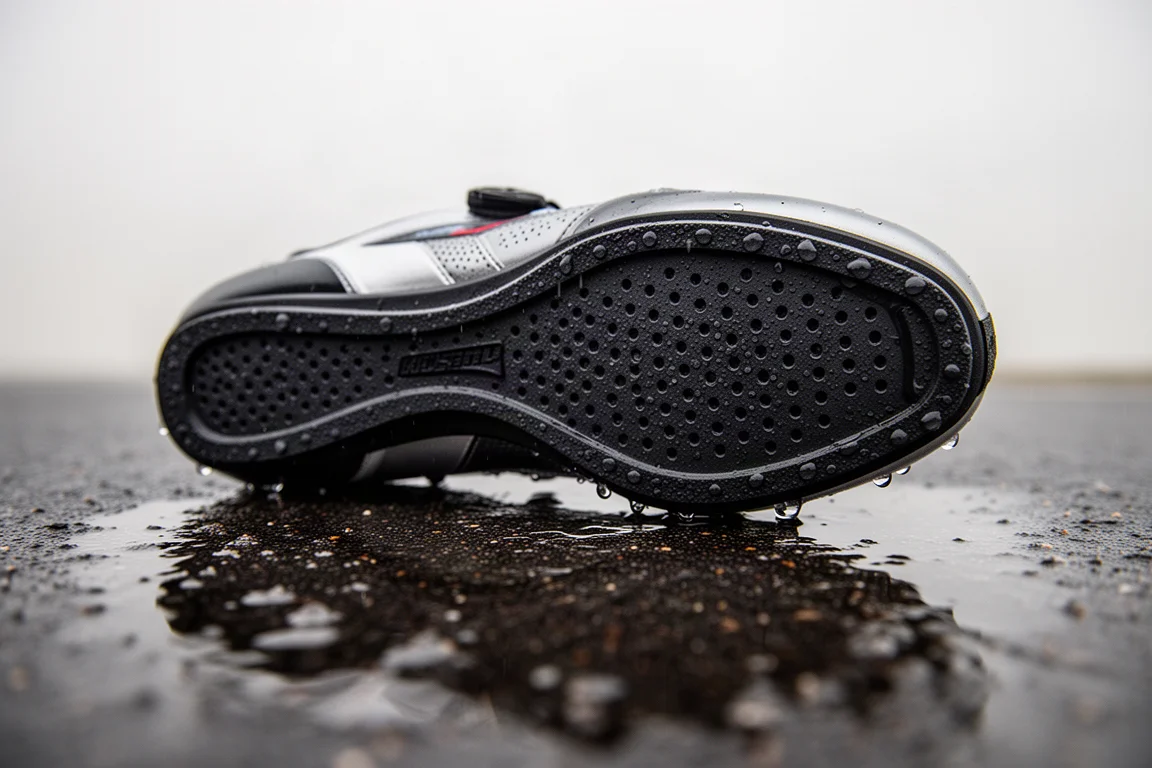 Digitale Waage zeigt einen Rennschuh mit einem Gewicht unter 140 Gramm