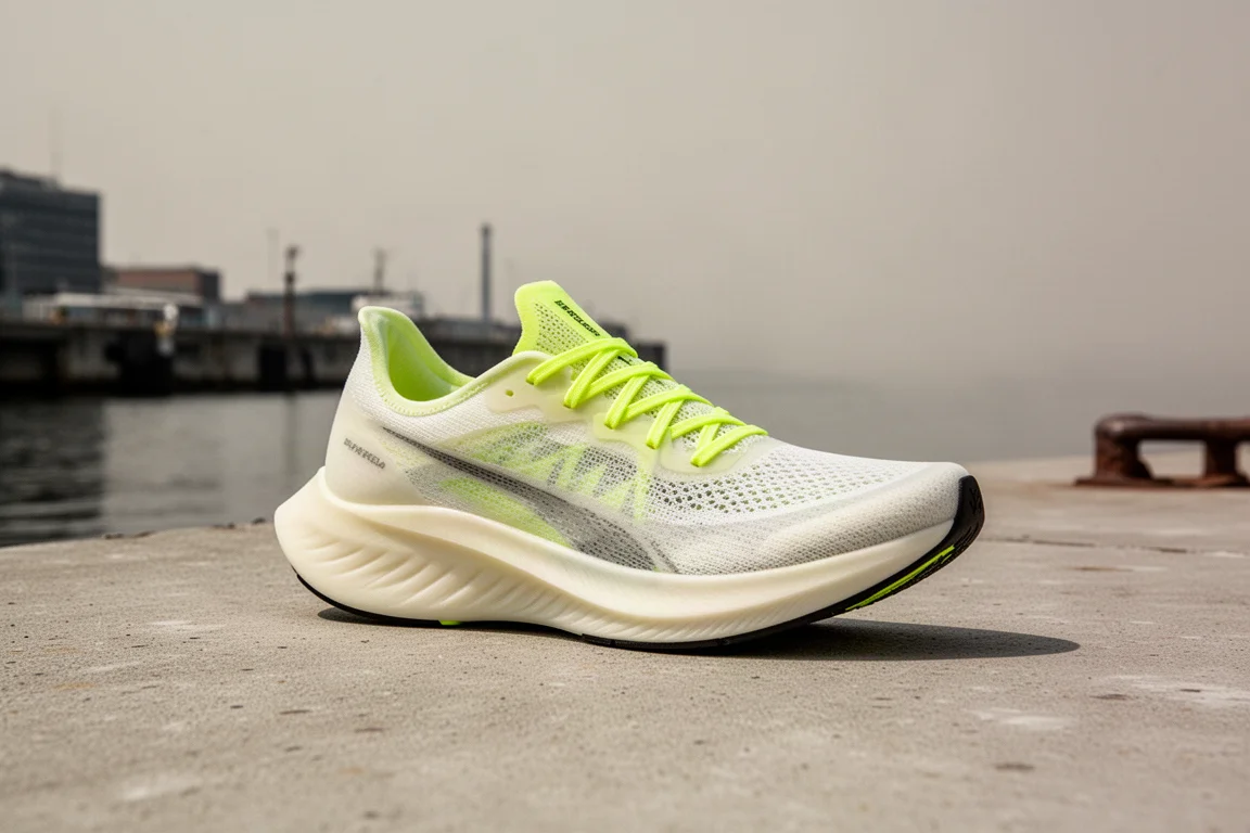 Tênis de corrida leve Nike Streakfly sobre uma superfície de concreto