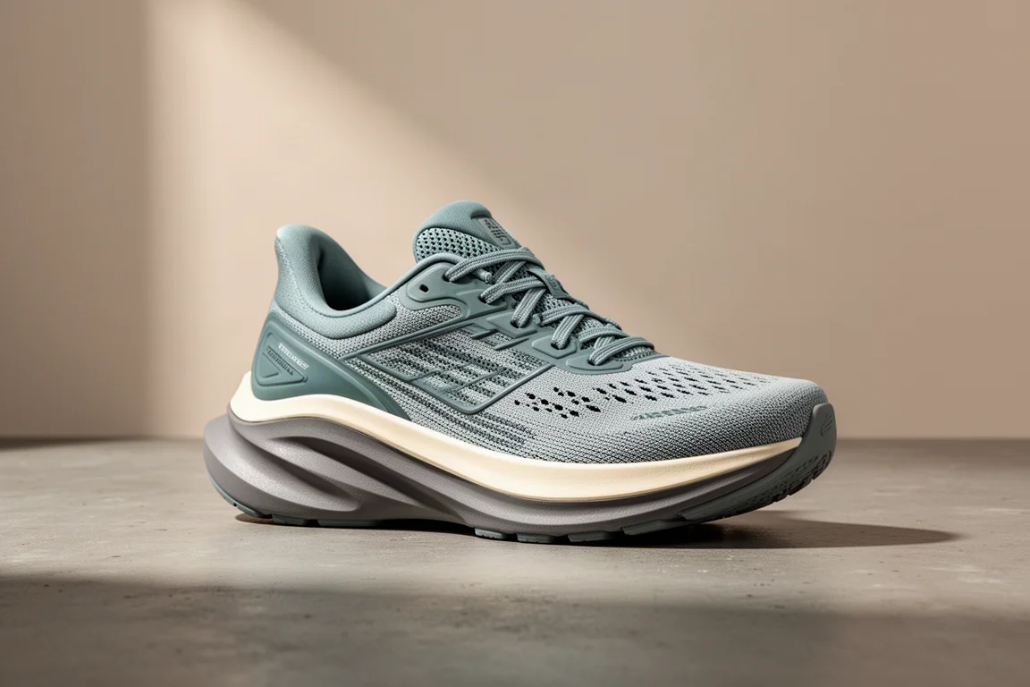 Nike Structure Plus stability running shoe with thick layered midsole on concrete