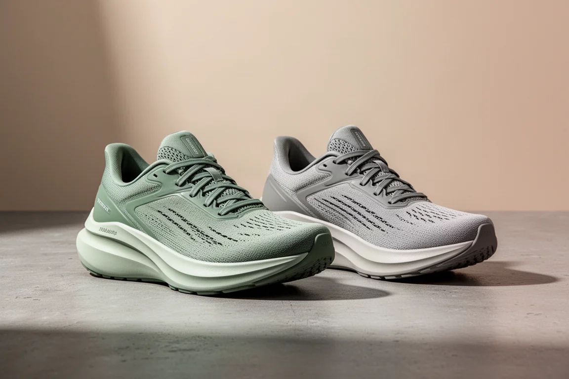 Two Nike stability running shoes side by side on a concrete surface