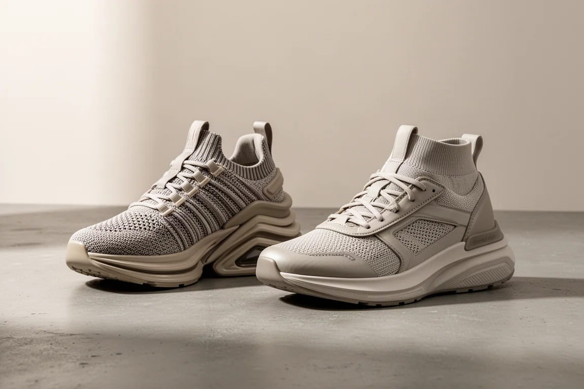 Nike Tempo Next% and Zoom Fly 4 running shoes side by side on concrete