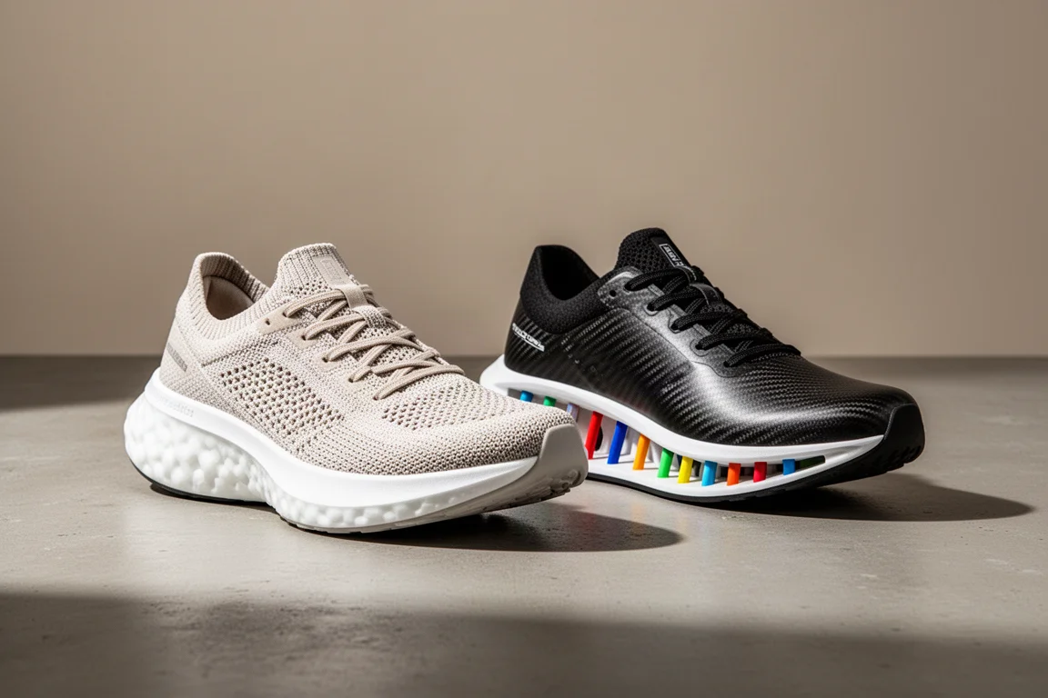 Nike Vaporfly 3 and Adidas Adizero Adios Pro 3 racing shoes side by side on concrete