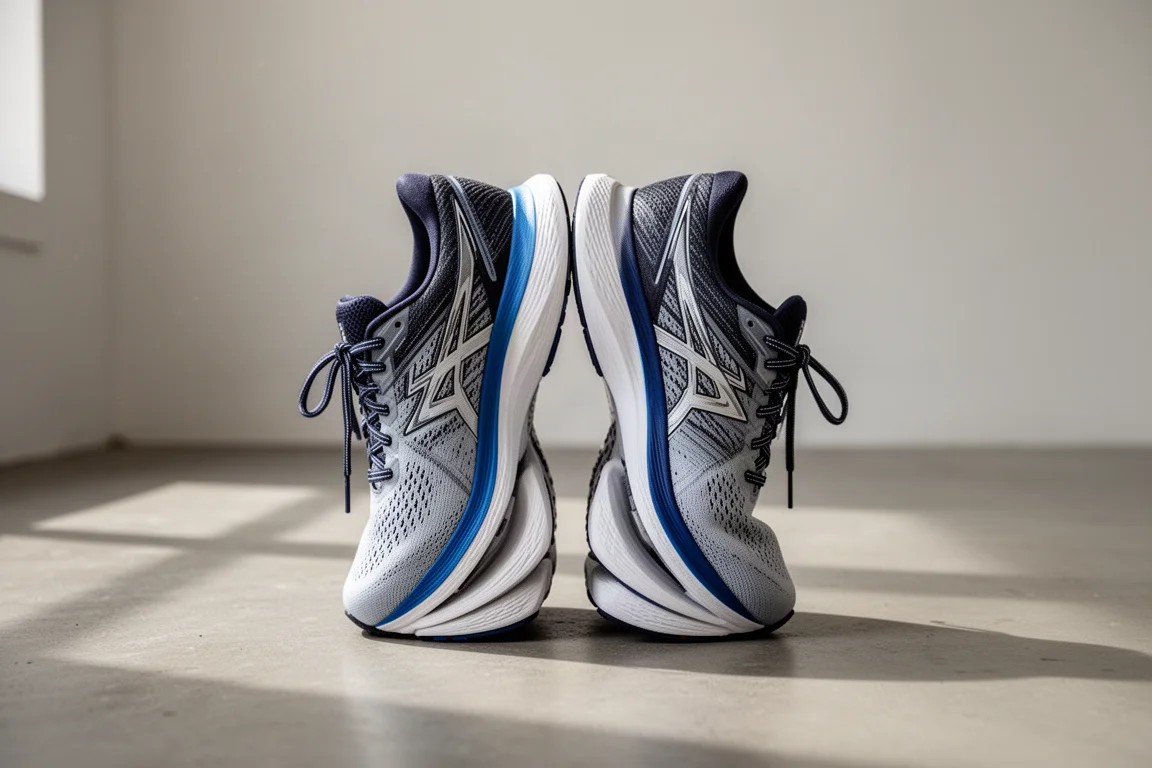 Due scarpe da gara affiancate che mostrano le differenze di spessore della intersuola
