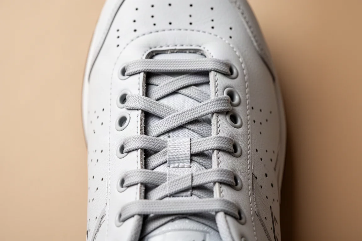 Détail du laçage asymétrique sur la tige d'une chaussure de running