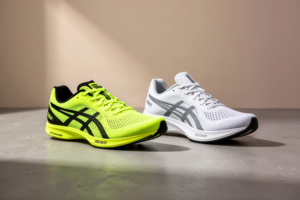 Two carbon-plated racing shoes side by side on a concrete surface