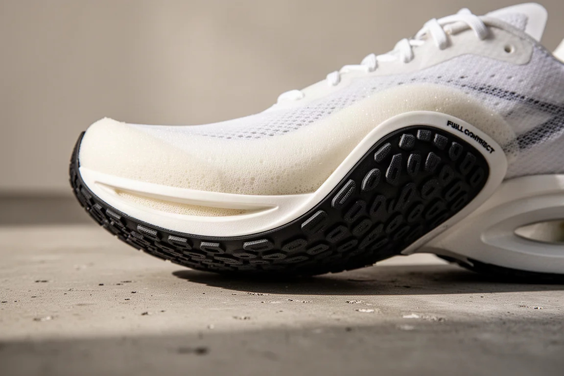 Close-up of soft midsole foam and full contact outsole