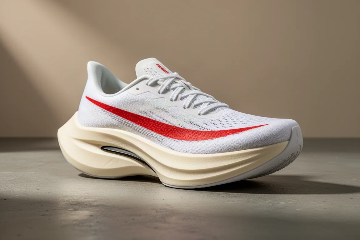 Nike Vaporfly Next% 3 racing shoe on a matte concrete surface