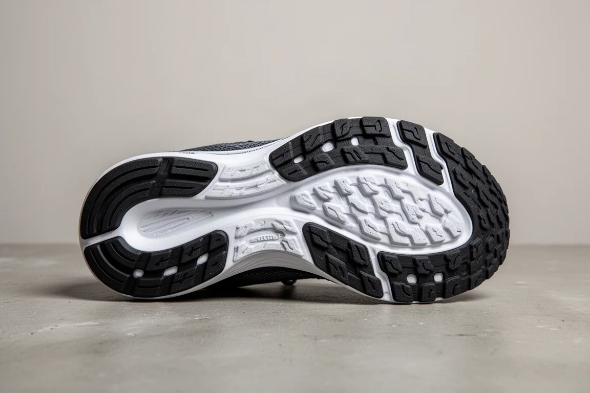 Suola in gomma di una scarpa da running con battitura resistente