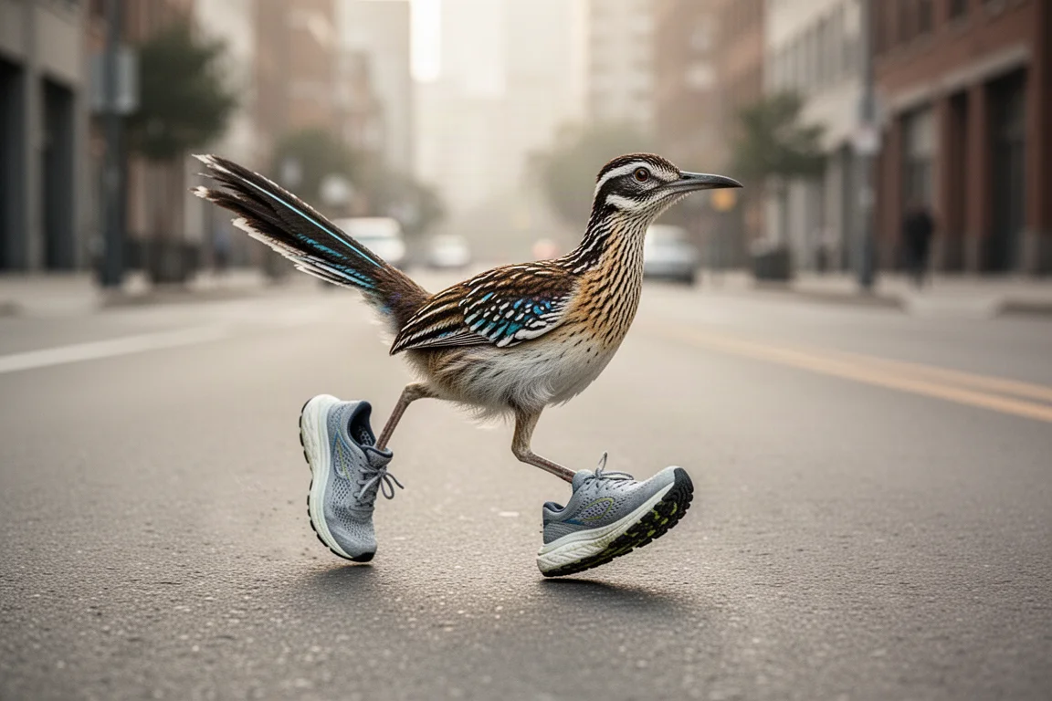 Runner cruising along an easy-mile road route in soft morning light