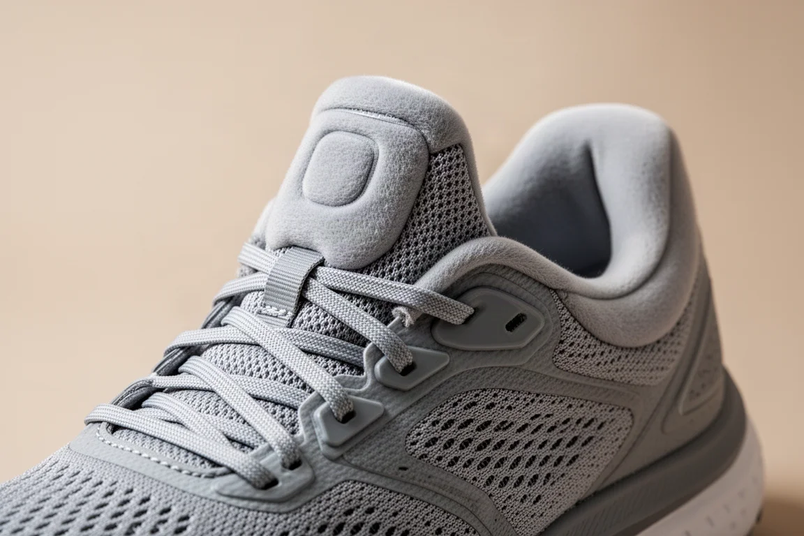 Thick padded running shoe tongue and lacing lockdown detail