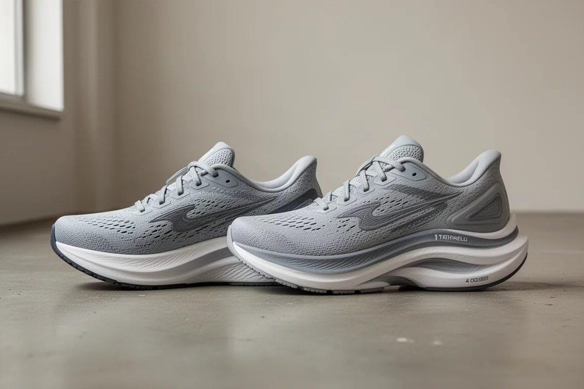 Due scarpe da running ammortizzate affiancate che mostrano una netta differenza di altezza