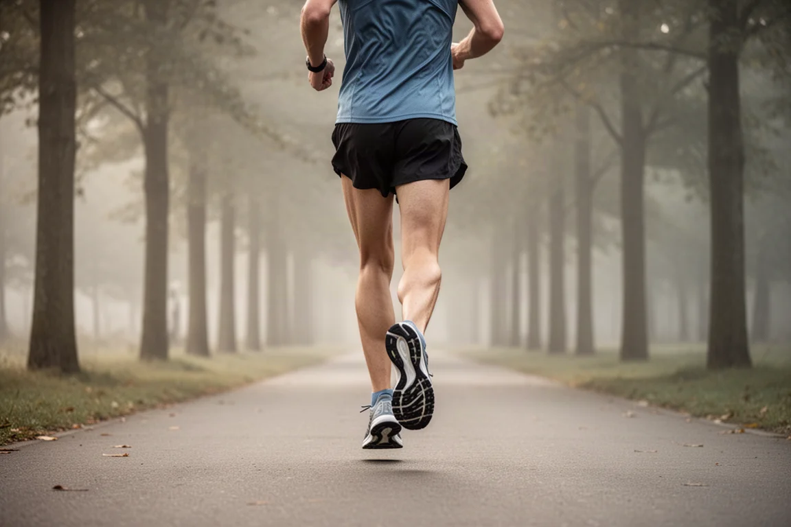 Un runner che inserisce un ritmo blando su un sentiero asfaltato tranquillo