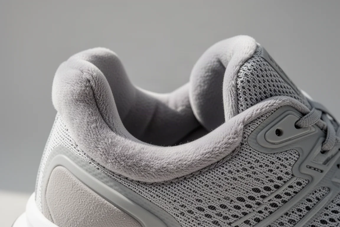 Gros plan sur un collier de cheville rembourré d'une chaussure de running
