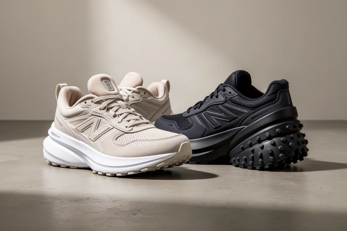 Two max cushion running shoes side by side on a concrete surface