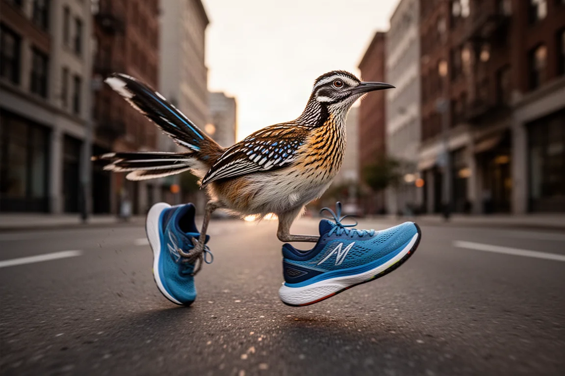 Runner picking up the pace on an open city road at dusk