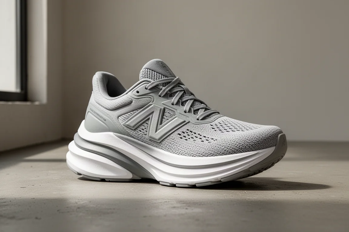 Nike Vomero Plus running shoe with tall foam midsole on concrete surface