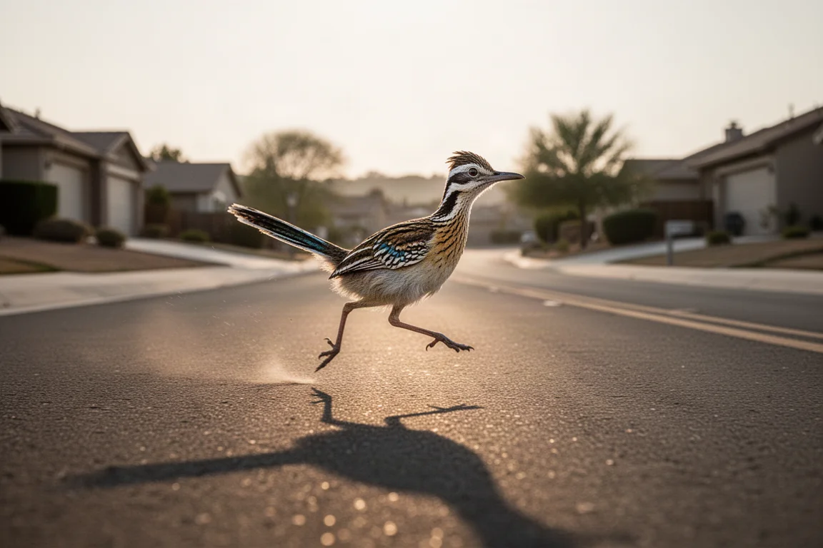 Runner picking up pace on a quiet road at dawn