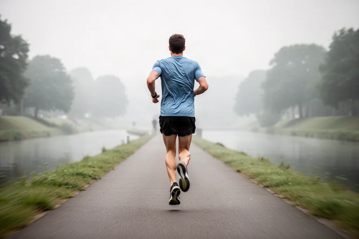 Runner cruising along a paved canal path on a long easy run