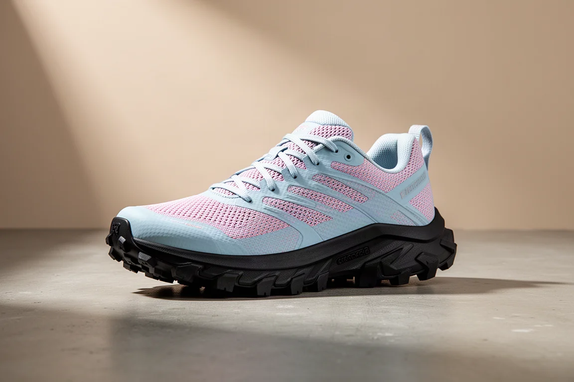 Nike Wild Horse 10 trail running shoe in pale blue and pink on a concrete surface