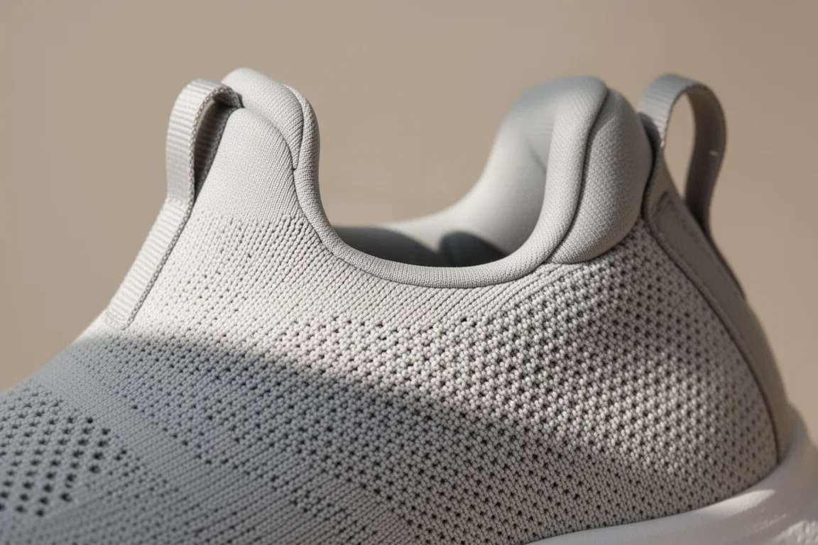 Primer plano de unas manos torciendo el antepié de una zapatilla de running para probar su flexibilidad