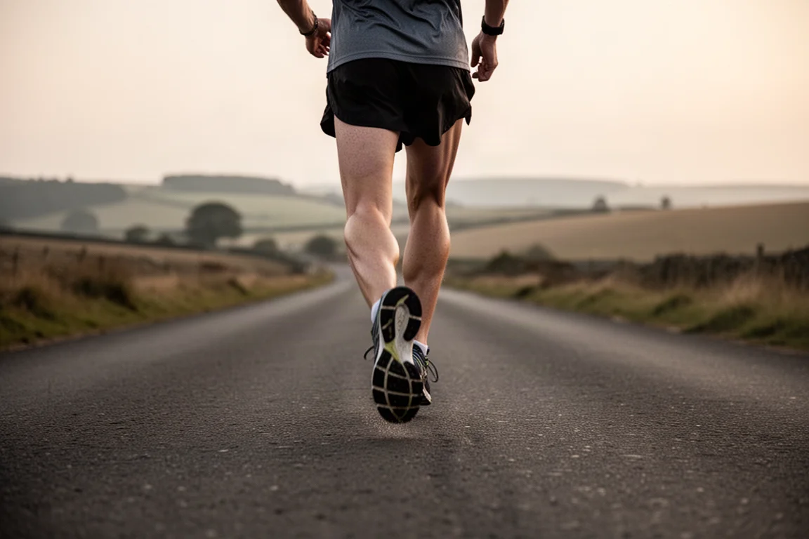 Coureur terminant une sortie longue sur des routes calmes dans une douce lumière du soir