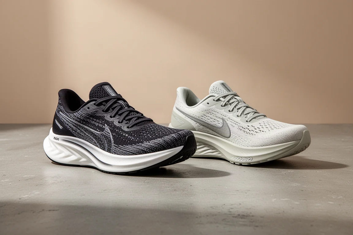 Nike Zoom Fly 5 and Saucony Endorphin Speed 3 running shoes side by side on concrete