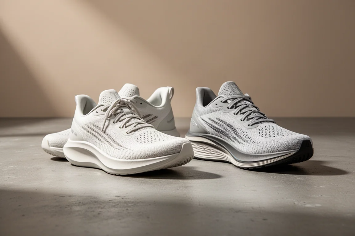 Nike Zoom Fly 6 and Adidas Adizero Boston 12 running shoes side by side on concrete