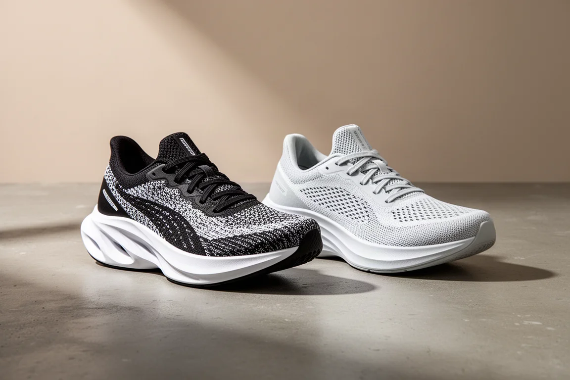 Nike Zoom Fly 6 and Saucony Endorphin Speed 4 running shoes side by side on concrete