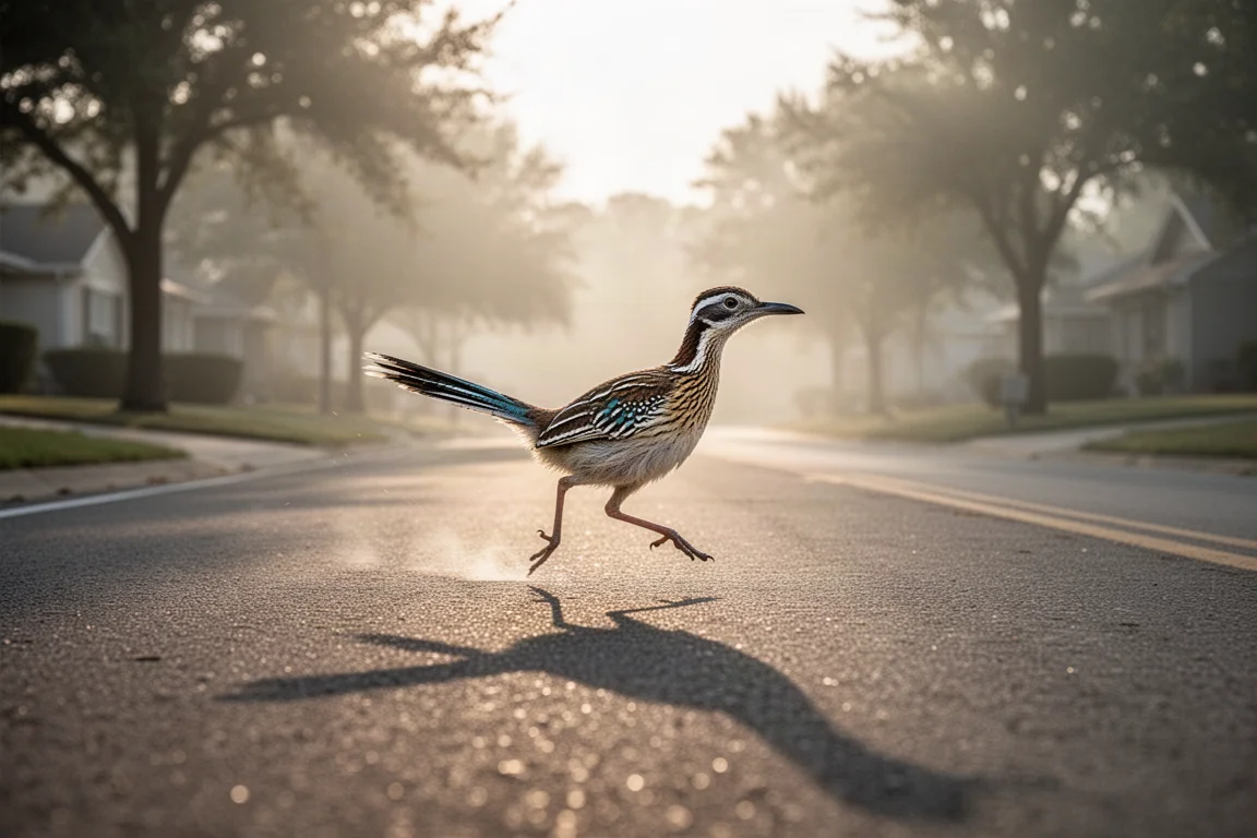 Runner picking up pace on a quiet suburban road at sunrise