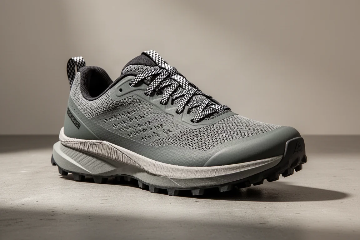 Nike ZoomX Ultrafly trail running shoe on matte concrete surface