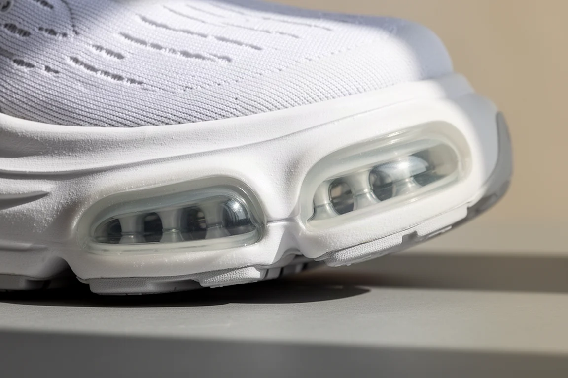Primer plano de la unidad de air pod en el antepié de la mediasuela de una zapatilla de competición