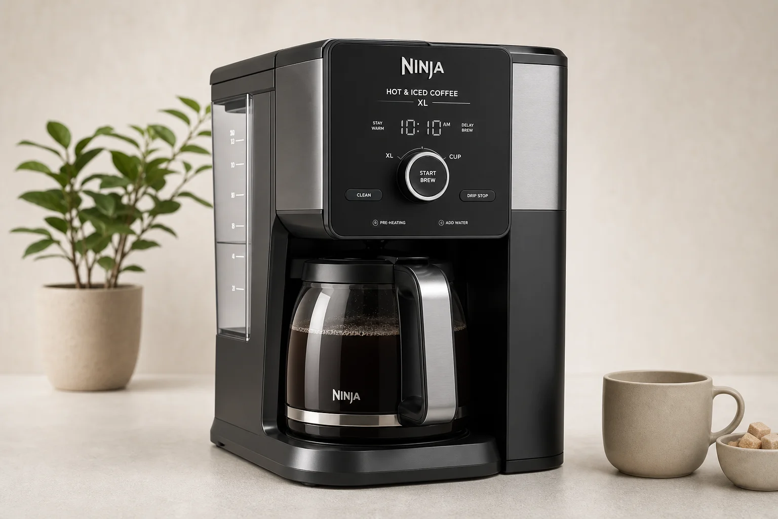 Seven coffee makers arranged on concrete surface representing different brewing styles