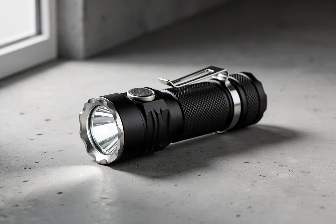 Nitecore EDC 35 black everyday carry flashlight on a concrete surface
