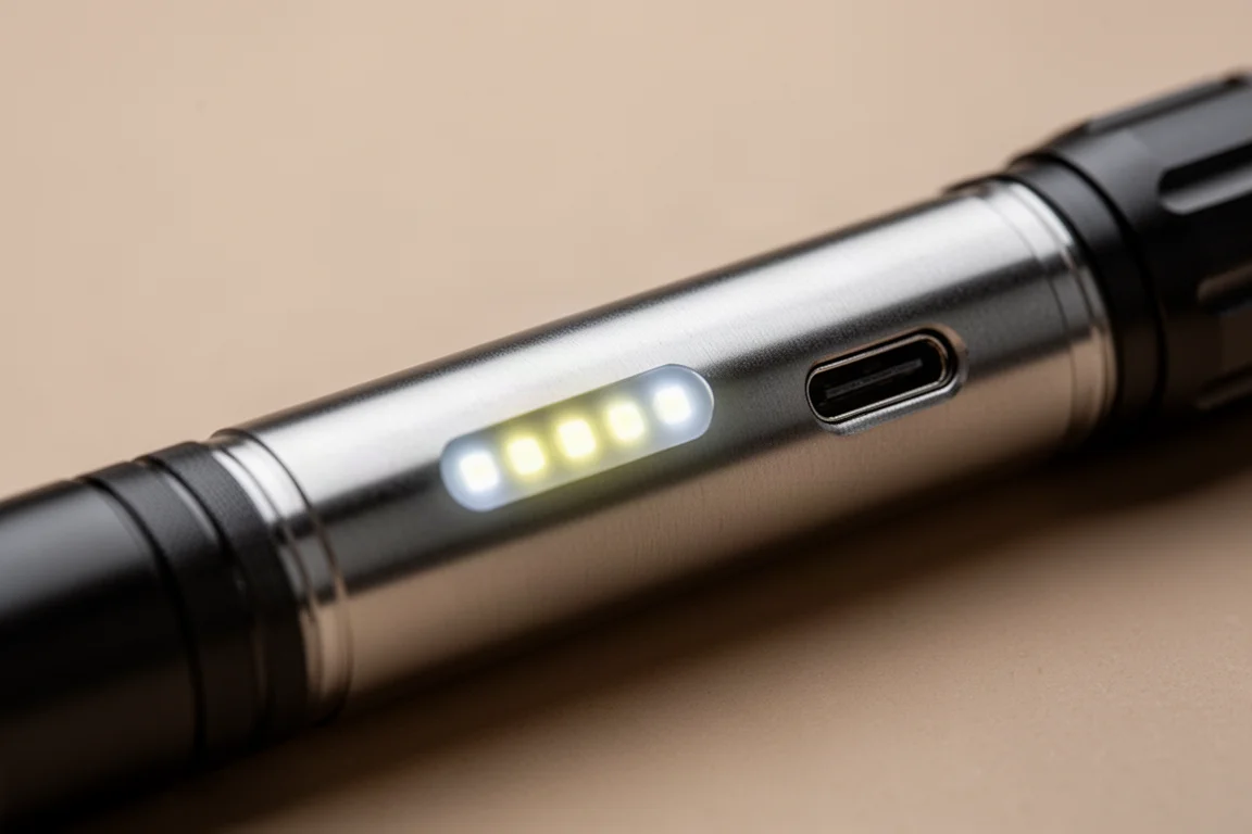 手电筒侧面亮起的四颗LED电量指示灯