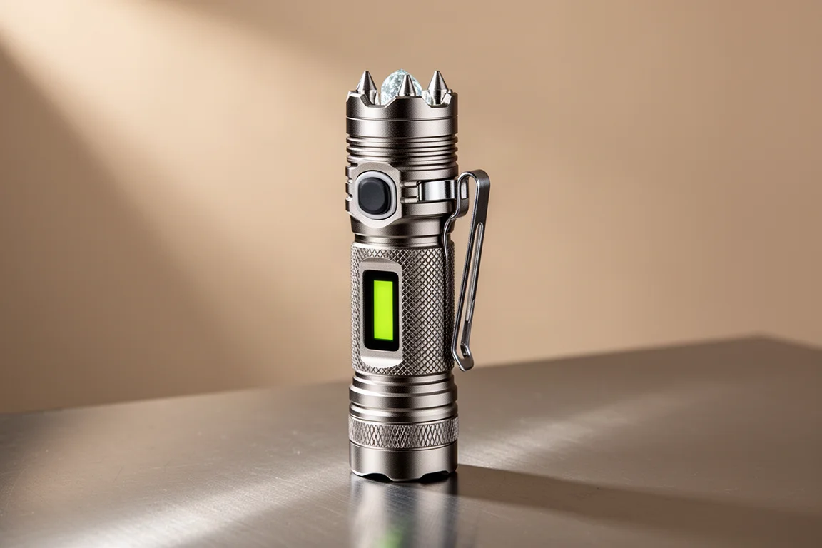 Nitecore EDC37 stainless steel flashlight with textured body and ceramic tips