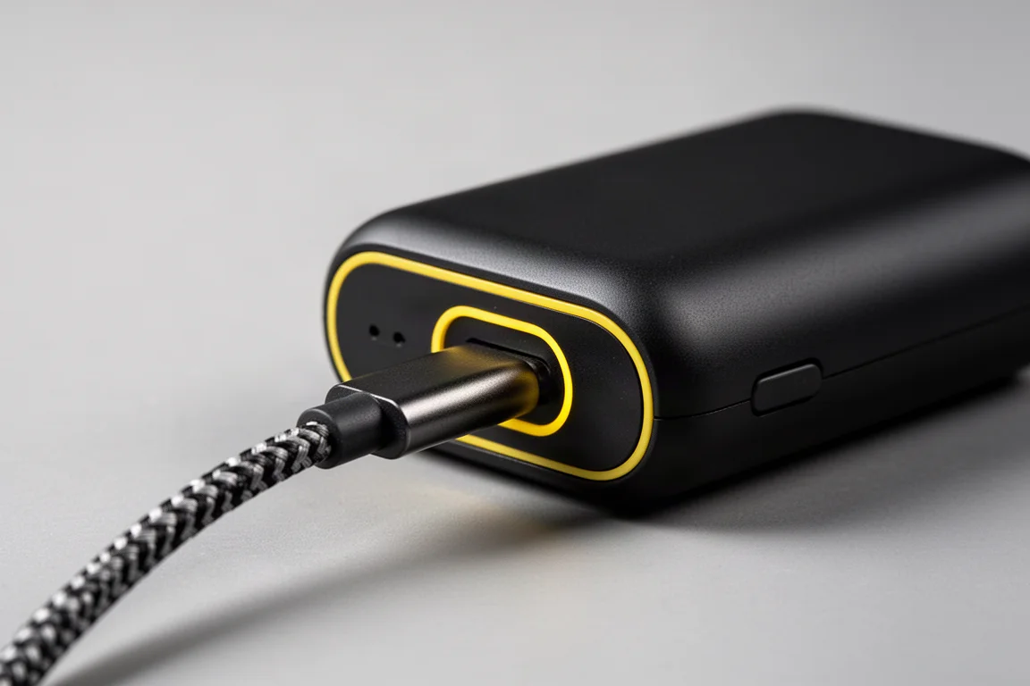 Flat lay of USB-C, Lightning and micro-USB cables coiled on a concrete surface