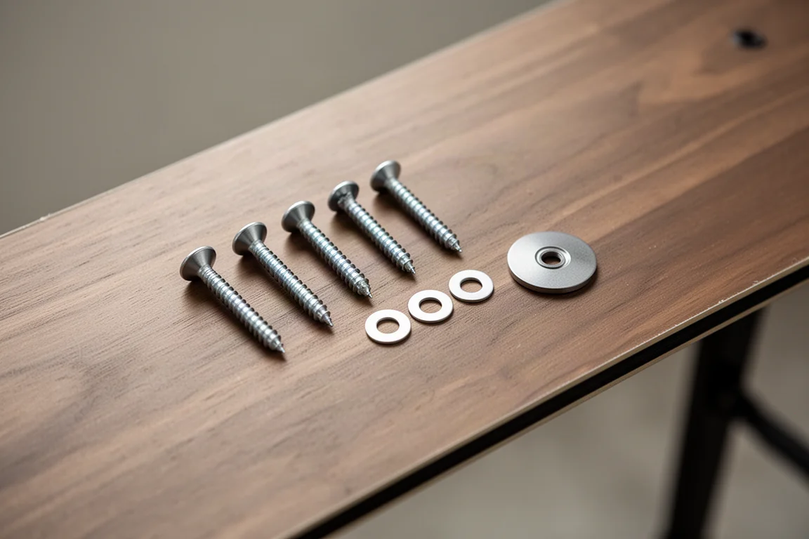 Binding-Hardware fürs Snowboard flach auf einer Holzbank drapiert